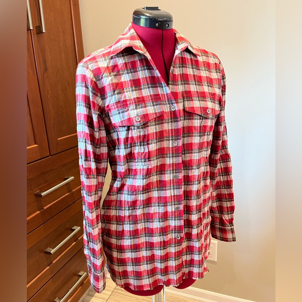 Like New 🍂 Theory Marosa Henman Plaid Button Up Shirt with Pockets Sz P